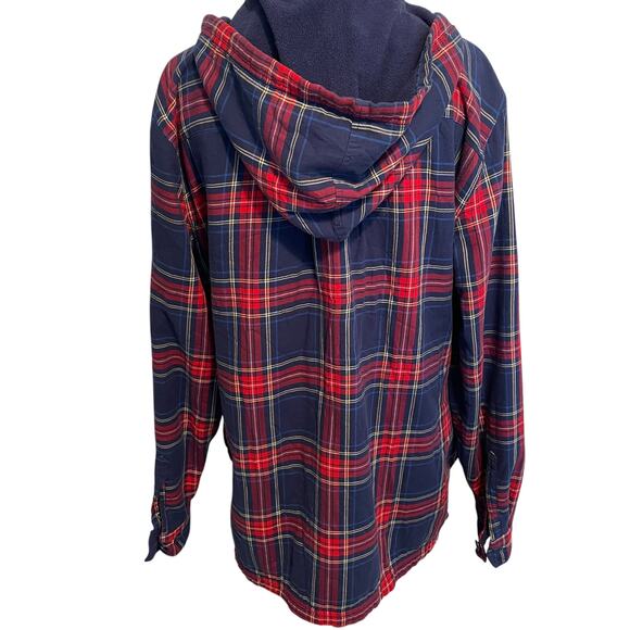 L.L. Bean Cotton Shacket Womens Medium Red & Blue Plaid Hooded Shirt Jacket - Picture 3 of 9